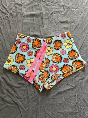 Garfield plush floral blue and pink pajama shorts